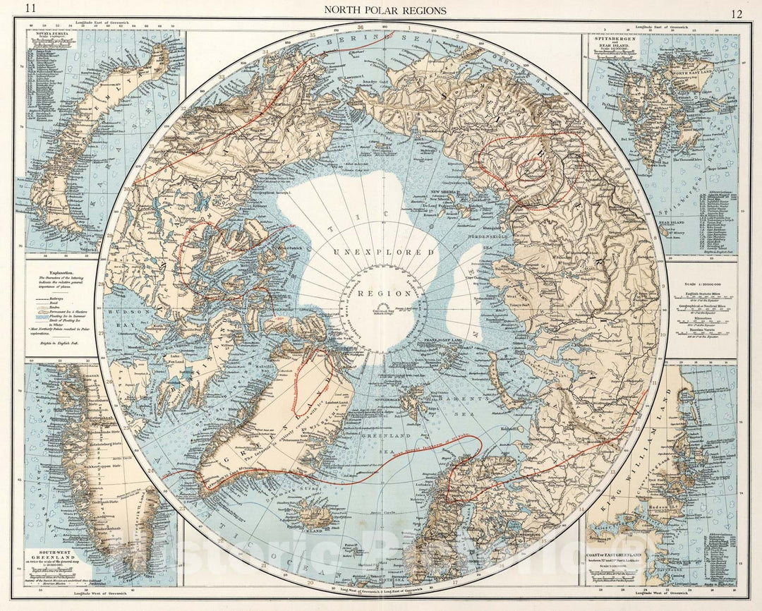 Historic Map : North Polar Regions, 1900, Vintage Wall Art