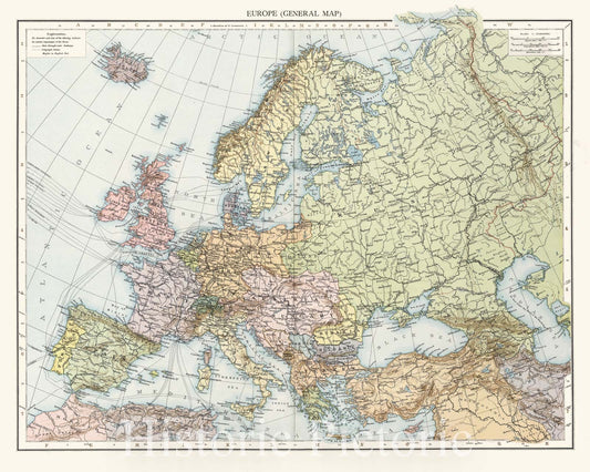 Europe - Railroad Map, 1900 - The Times Atlas Historical Map Print