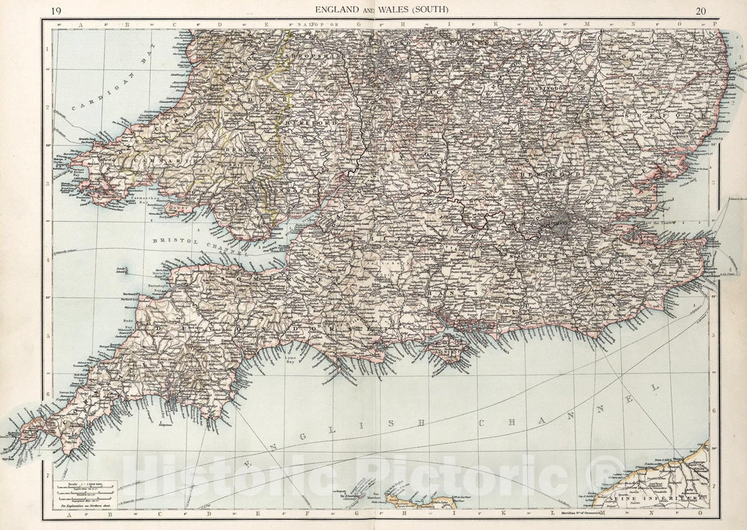 Historic Map : England and Wales (South), 1900, Vintage Wall Art