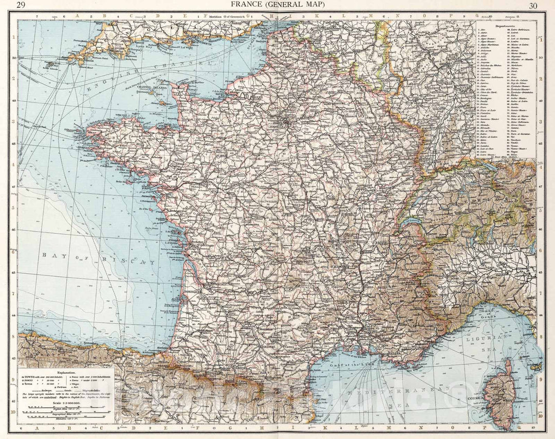 Historic Map : France (General map), 1900, Vintage Wall Art