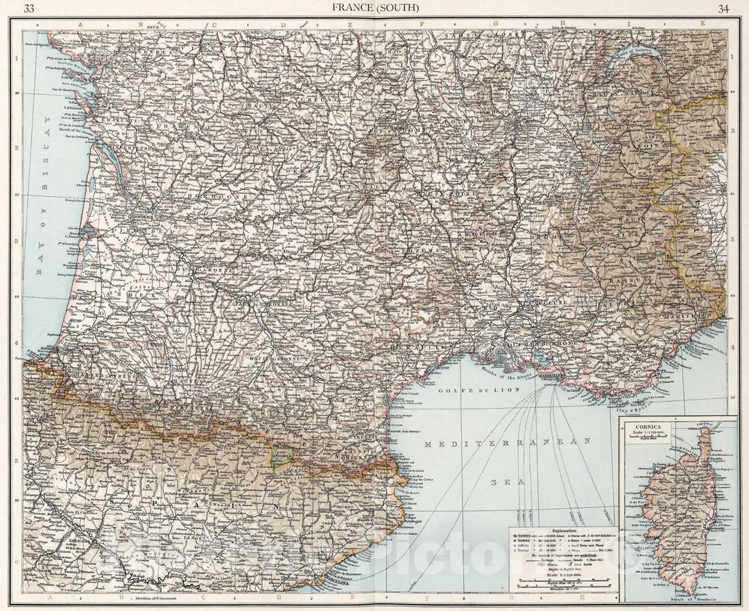 Historic Map : France (South), 1900, Vintage Wall Art