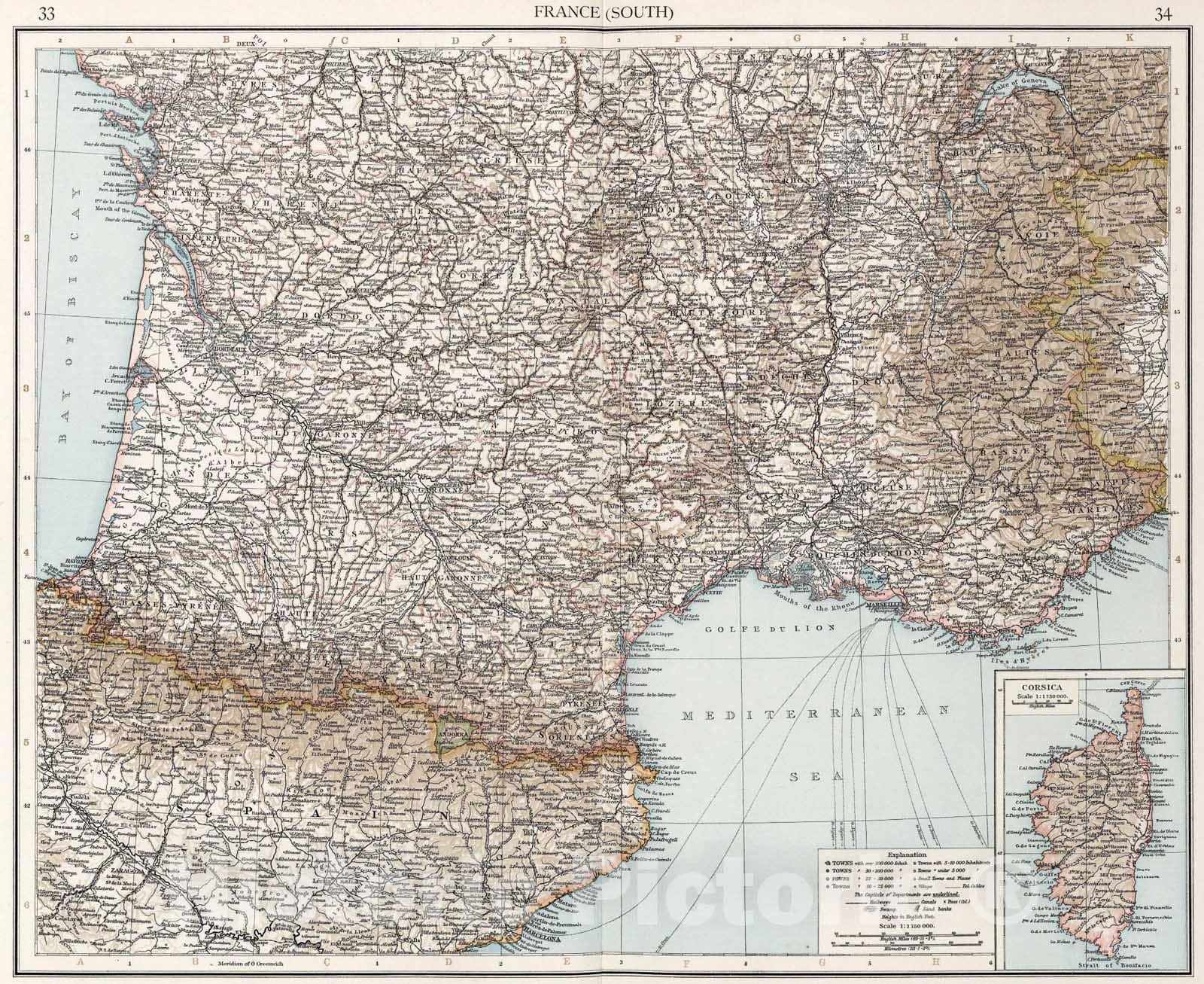 Historic Map : France (South), 1900, Vintage Wall Art