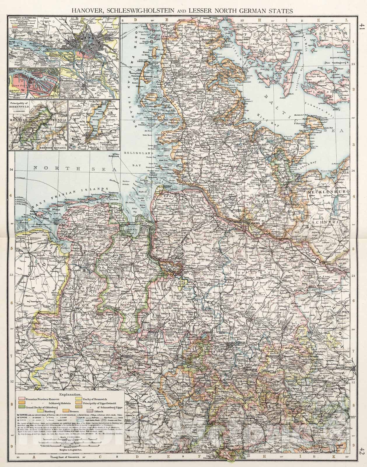 Historic Map : Hanover, Schleswig-Holstein and lesser North German States, 1900, Vintage Wall Art