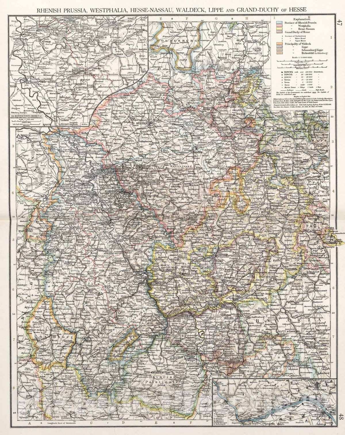 Historic Map : Rhenish Prussia, Westphalia, Hesse-Nassau, Waldeck, Lippe and Grand-Duchy of Hesse, 1900, Vintage Wall Art