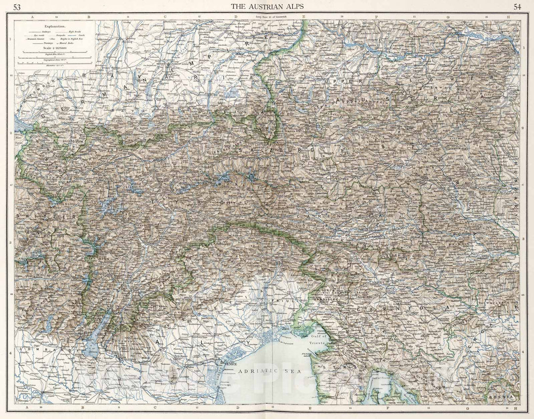 Historic Map : The Austrian Alps, 1900, Vintage Wall Art