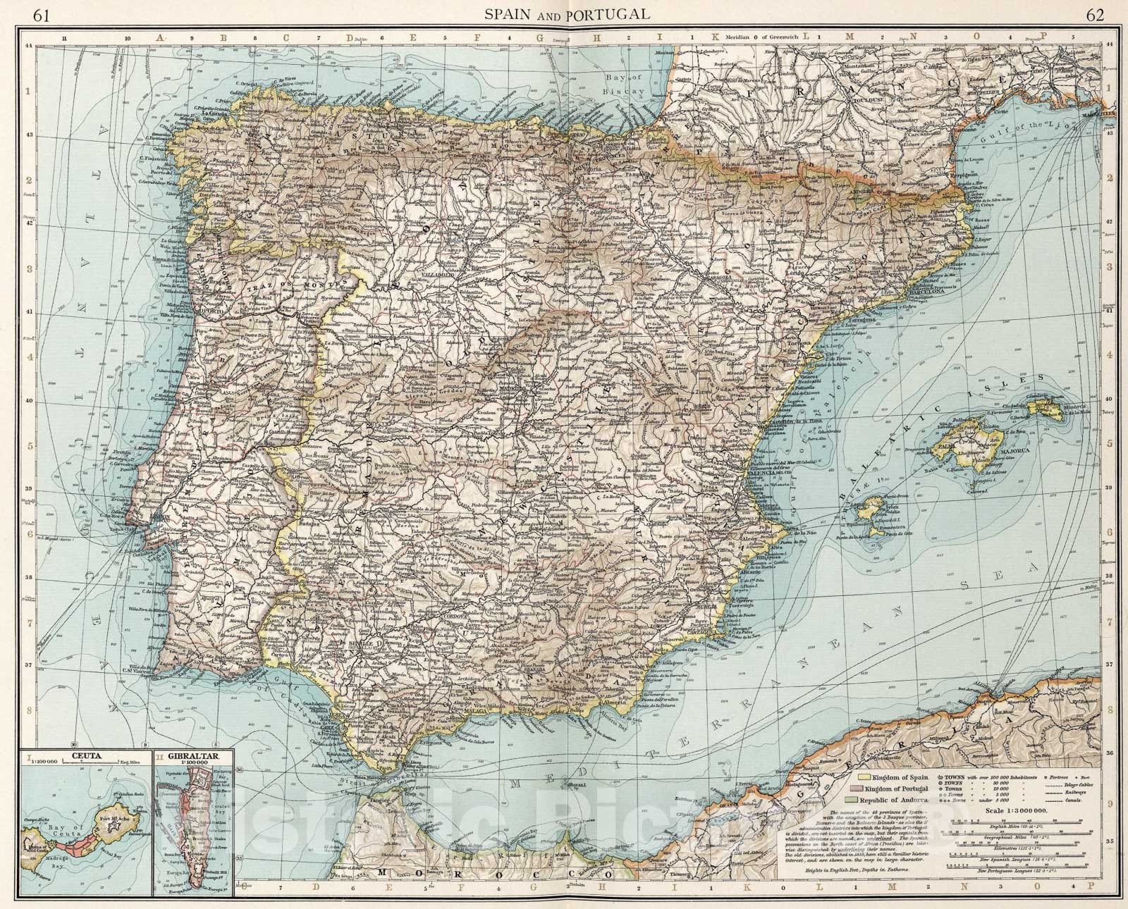 Historic Map : Spain and Portugal, 1900, Vintage Wall Art
