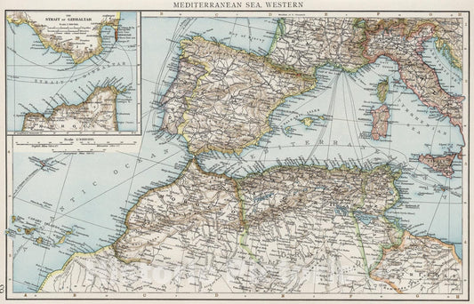 Historic Map : Mediterranean Sea, Western, 1900, Vintage Wall Art