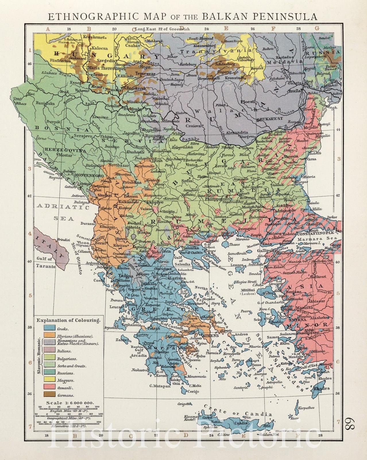 Balkan Peninsula - Ethnographic Map, 1900 - Historical Map Print