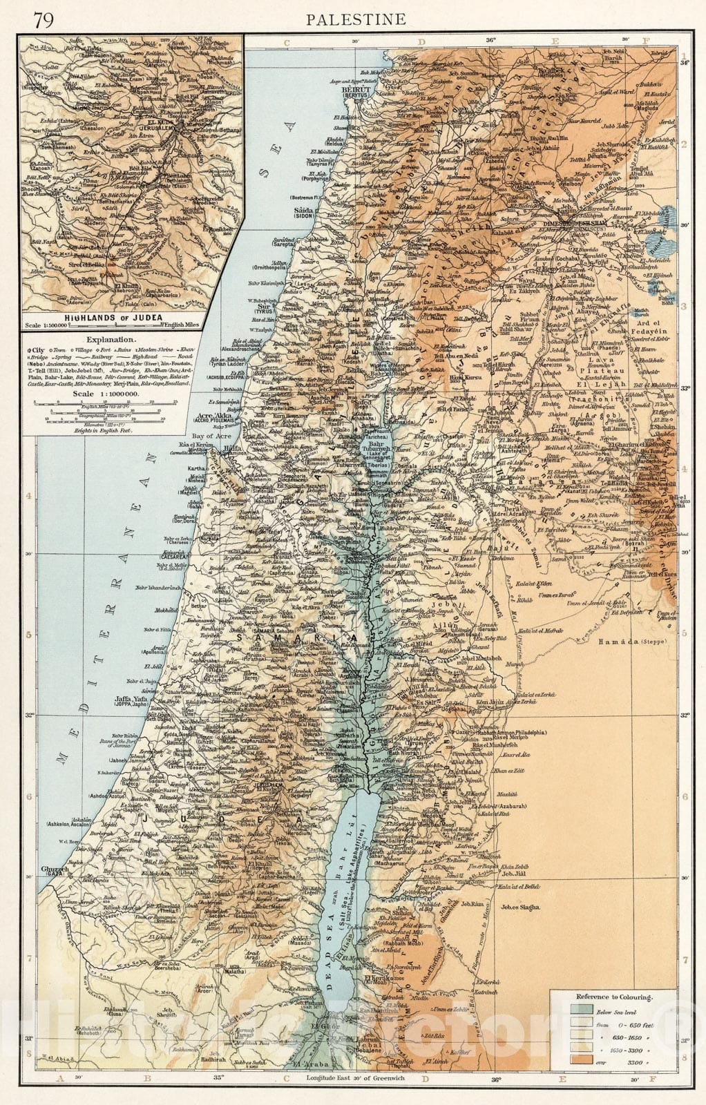Historic Map : Palestine, 1900, Vintage Wall Art