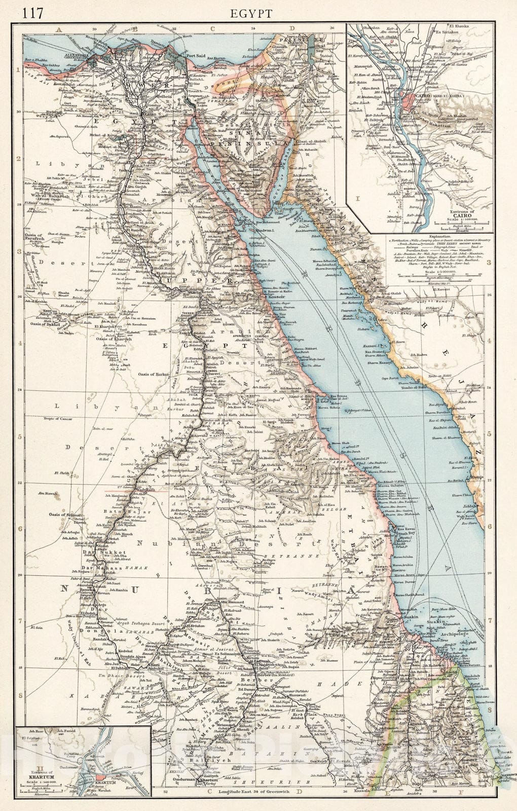Egypt - Railroad Map, 1900 - The Times Atlas Historical Reproduction