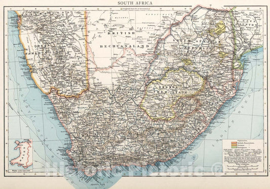 Historic Map : South Africa, 1900, Vintage Wall Art