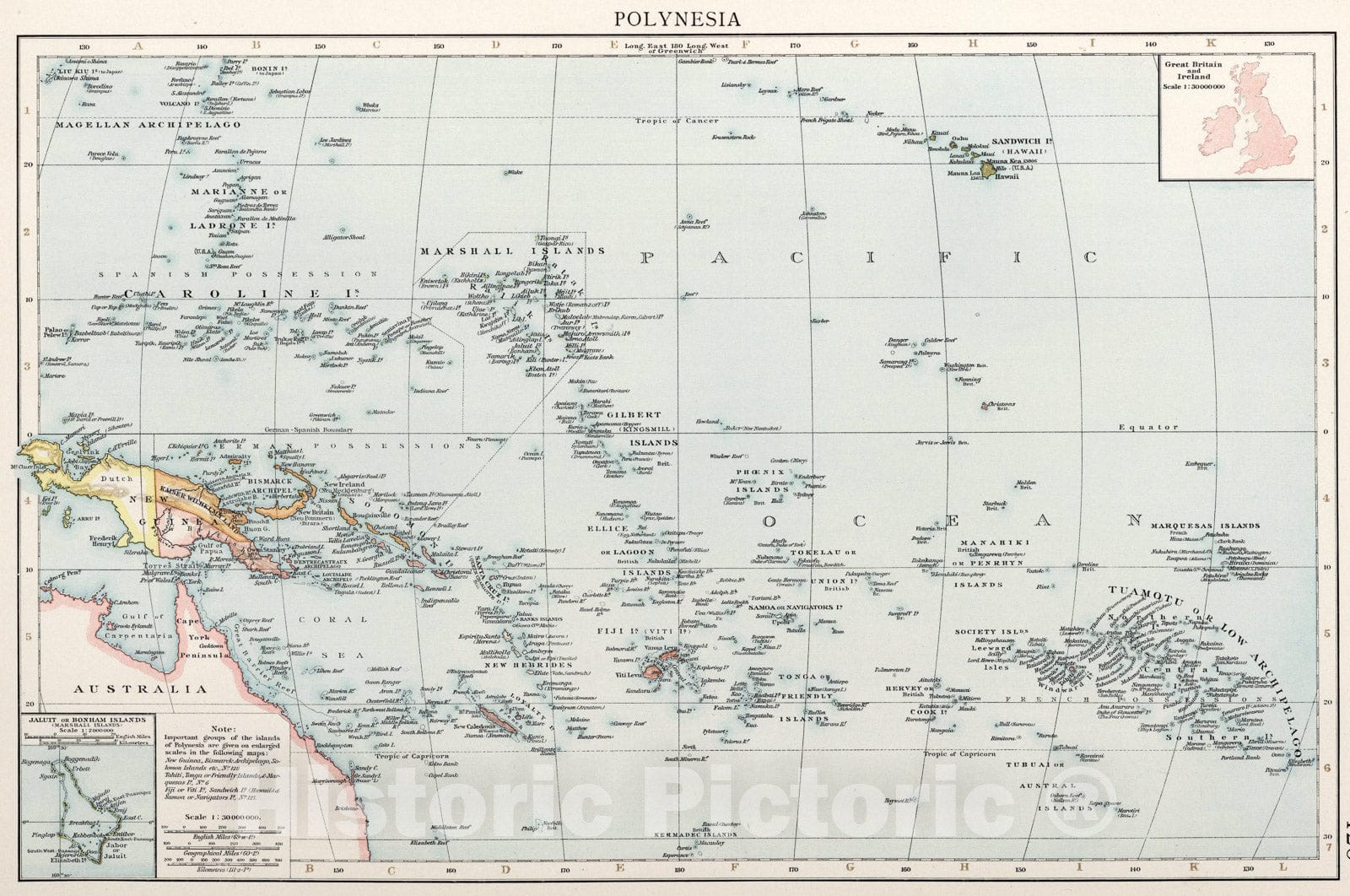 Historic Map : Polynesia, 1900, Vintage Wall Art
