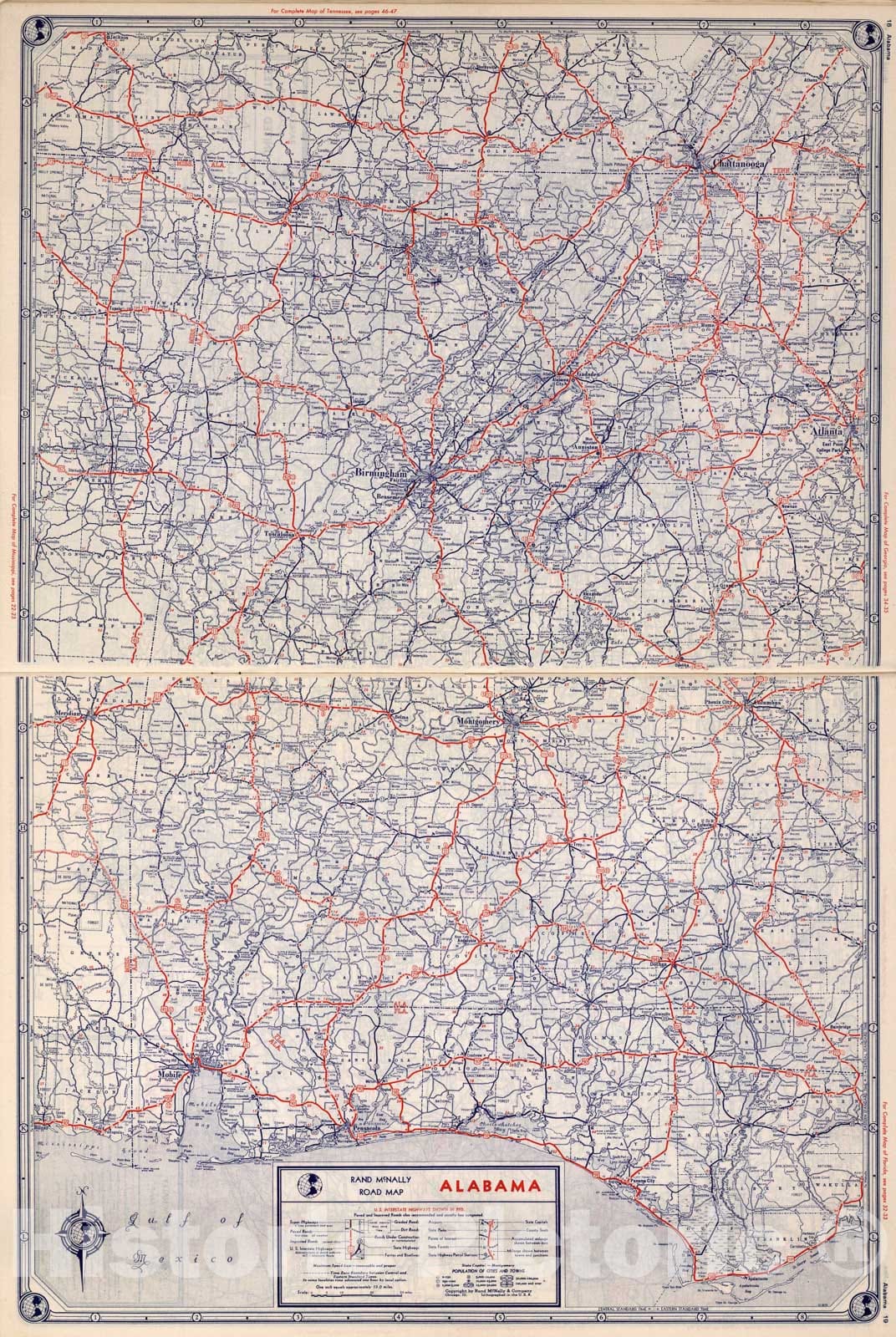 Historic Map : Rand McNally Road map: Alabama, 1939, Vintage Wall Art