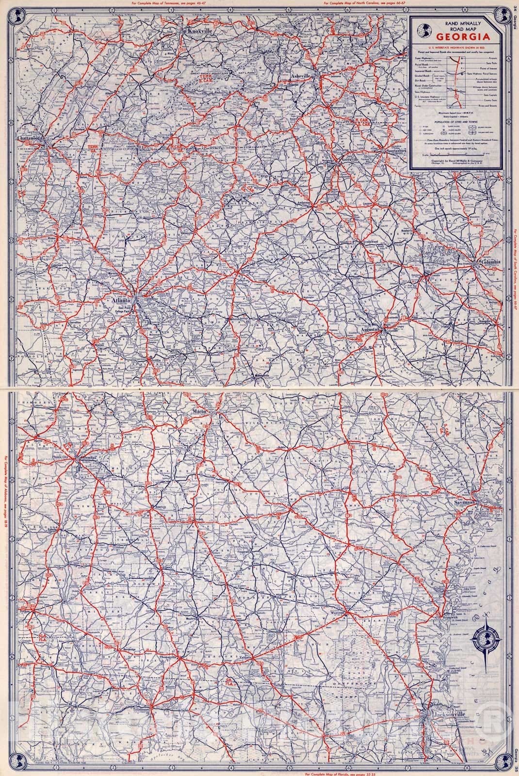 Historic Map : Rand McNally Road map: Georgia, 1939, Vintage Wall Art