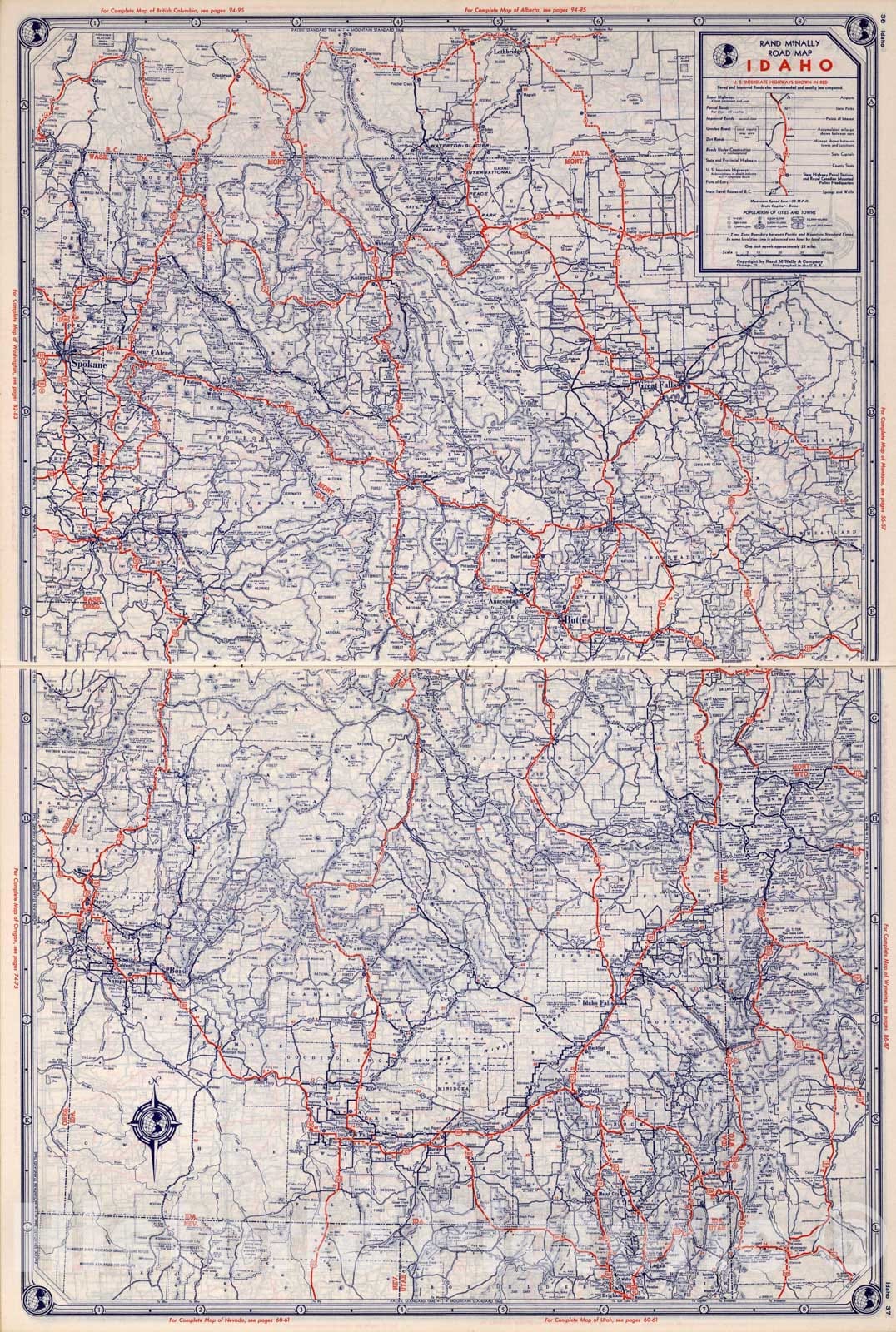 Historic Map : Rand McNally Road map: Idaho, 1939, Vintage Wall Art
