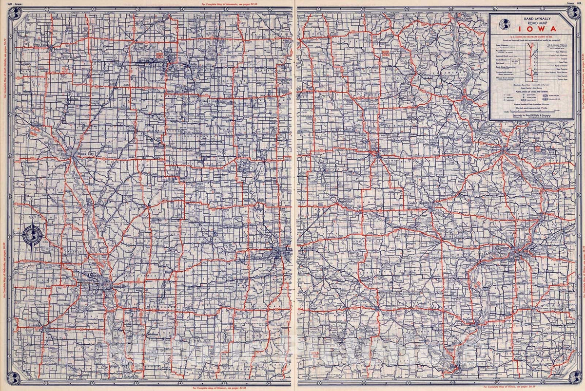 Historic Map : Rand McNally Road map: Iowa, 1939, Vintage Wall Art