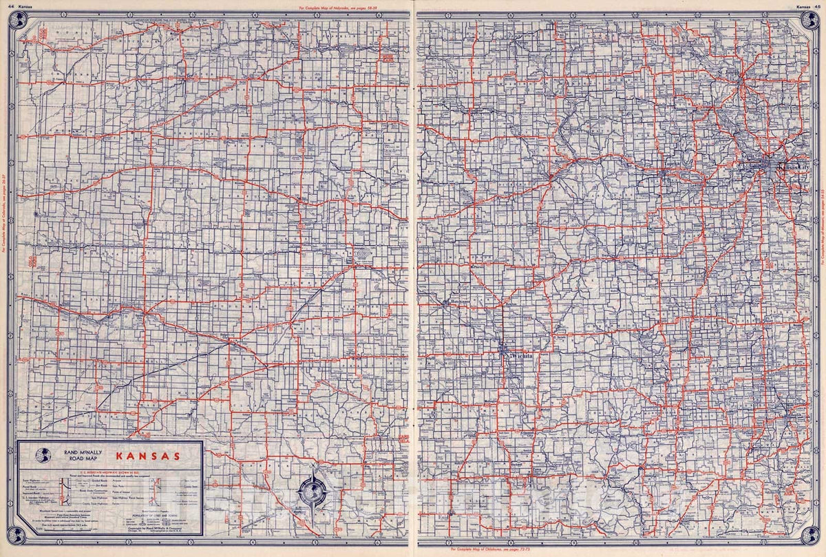 Historic Map : Rand McNally Road map: Kansas, 1939, Vintage Wall Art