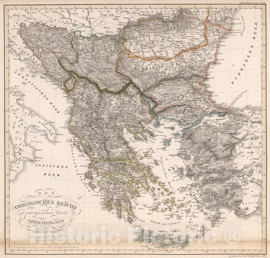 Historic Map : Des Osmanischen Reichs europaischer Theil, Griechenland und die Jonischen Inseln, 1832, Vintage Wall Art