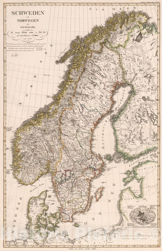 Historic Map : Composite: Schweden und Norwegen auch Daenemark., 1824, Vintage Wall Art