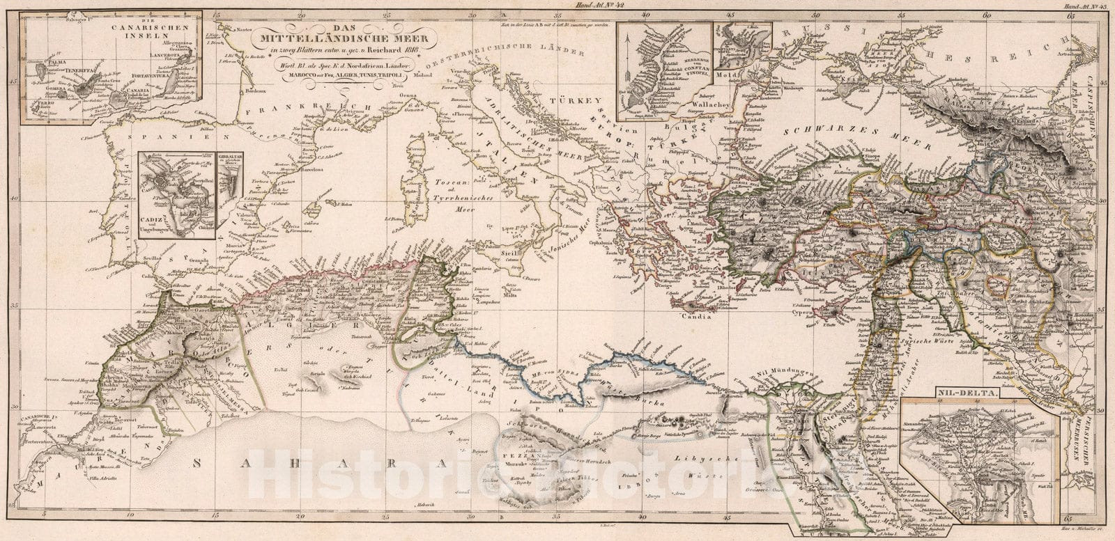 Historic Map : Composite: Das mittellandische Meeres, 1833, Vintage Wall Art
