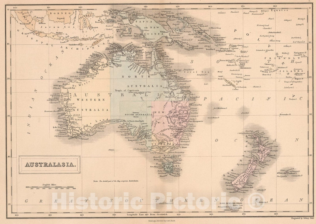 Historic Map : Australasia, 1853, Vintage Wall Art
