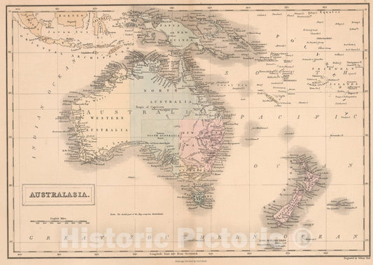 Historic Map : Australasia, 1853, Vintage Wall Art