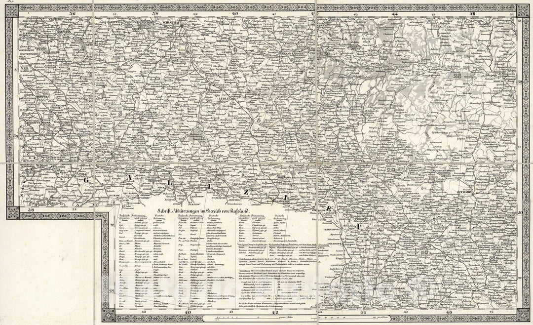 Historic Map : Schrift Abkurzungen im bereich von Russland. Warschau. X, 1837, Vintage Wall Art