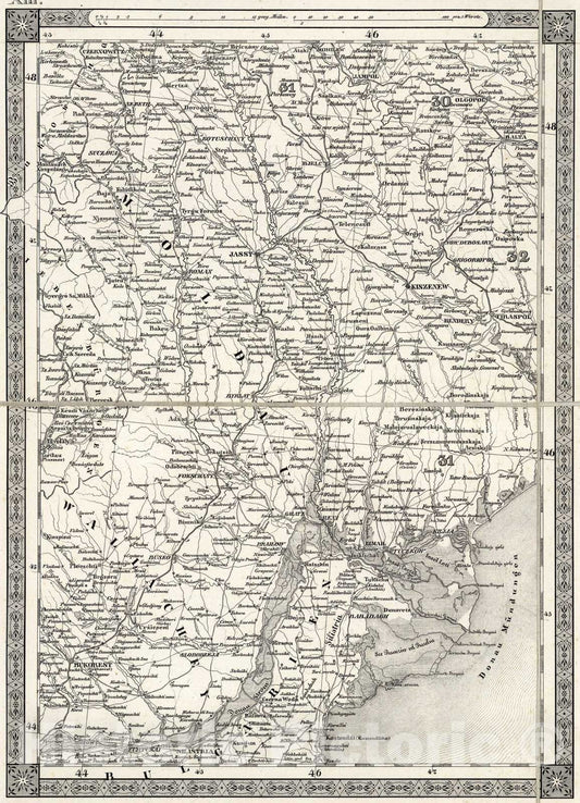 Historic Map : Jassy. Bukorest. XIII, 1837, Vintage Wall Art