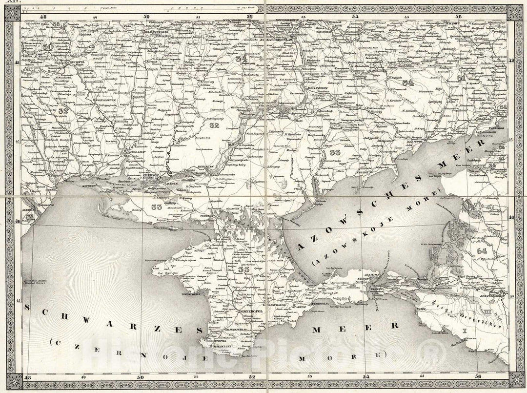 Historic Map : Schwarzes Meer. XIV, 1837, Vintage Wall Art