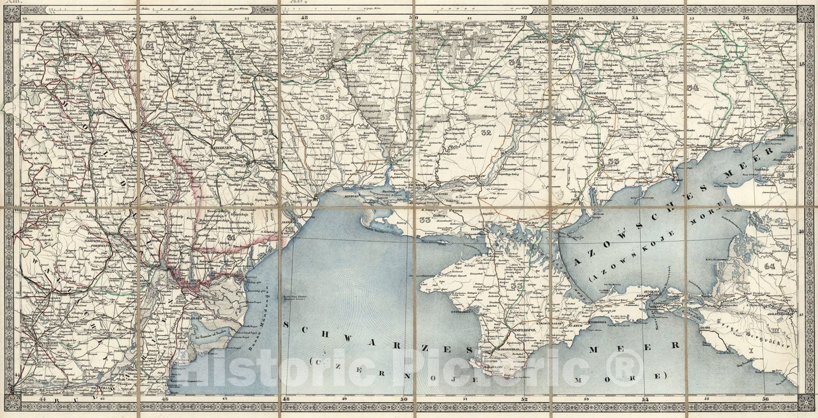 Historic Map : Jassy : Odessa. XIII - XIV, 1870, Vintage Wall Art