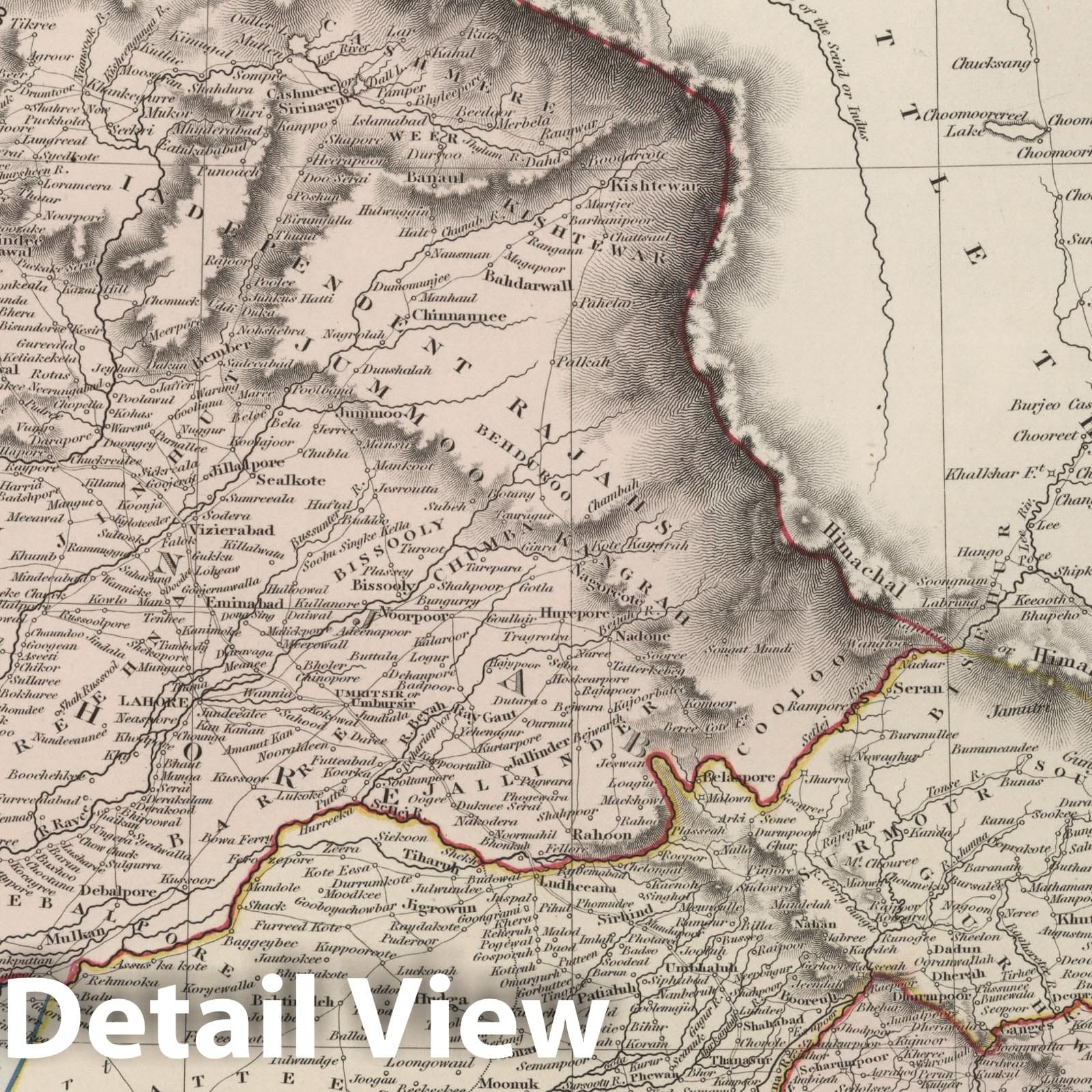 Punjab - Road Map, 1845 - Historical Map Print
