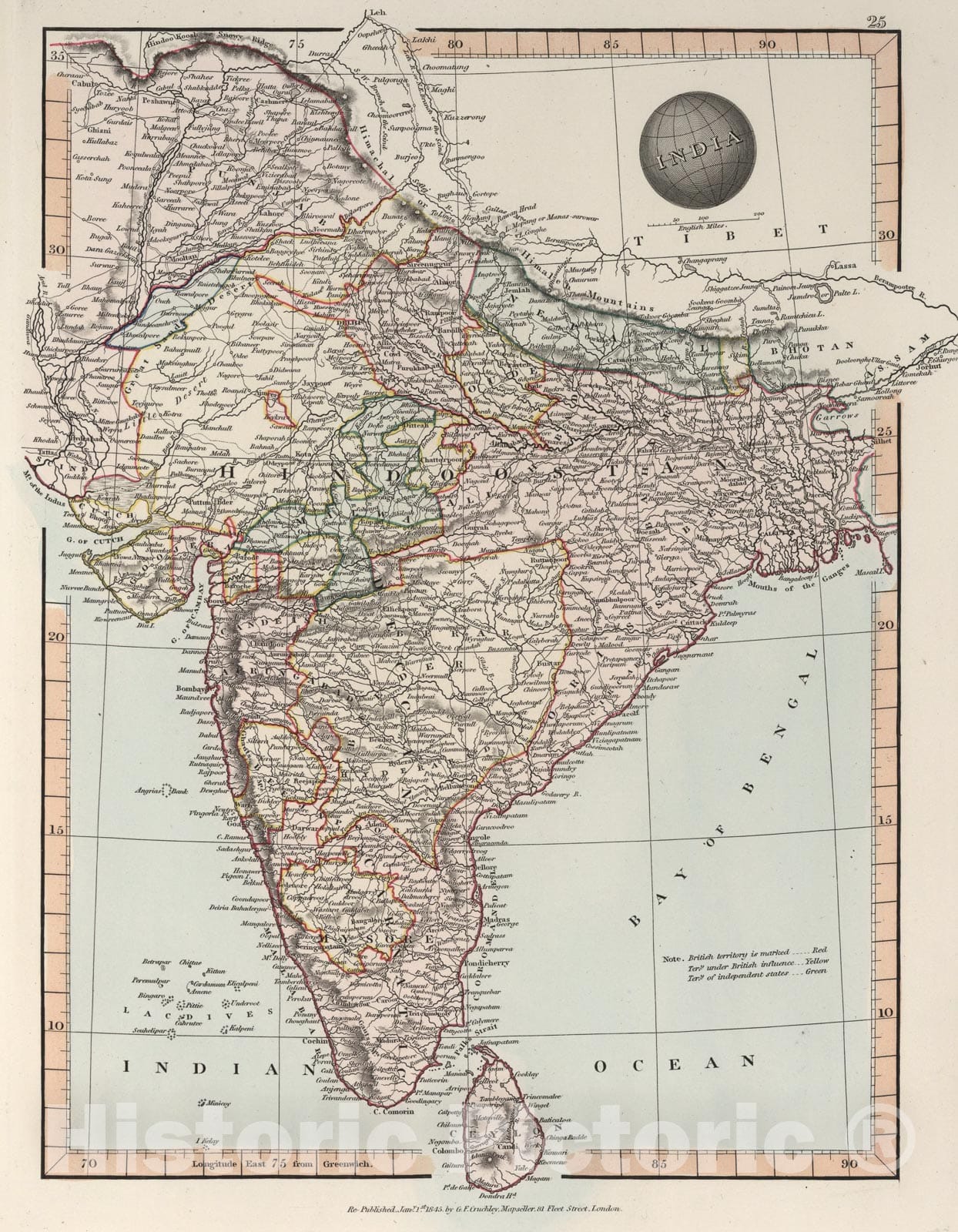 Historic Map : India, 1845, Vintage Wall Art