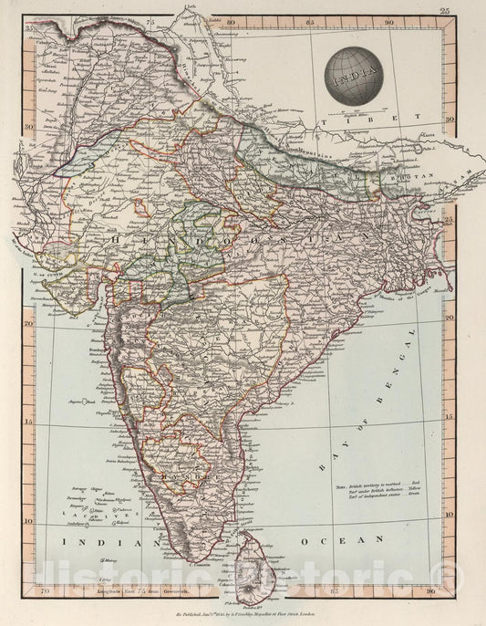 Historic Map : India, 1845, Vintage Wall Art