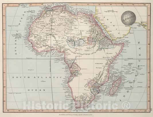 Historic Map : Africa, 1845, Vintage Wall Art