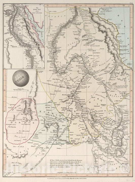 Historic Map : Nubia &c., 1845, Vintage Wall Art