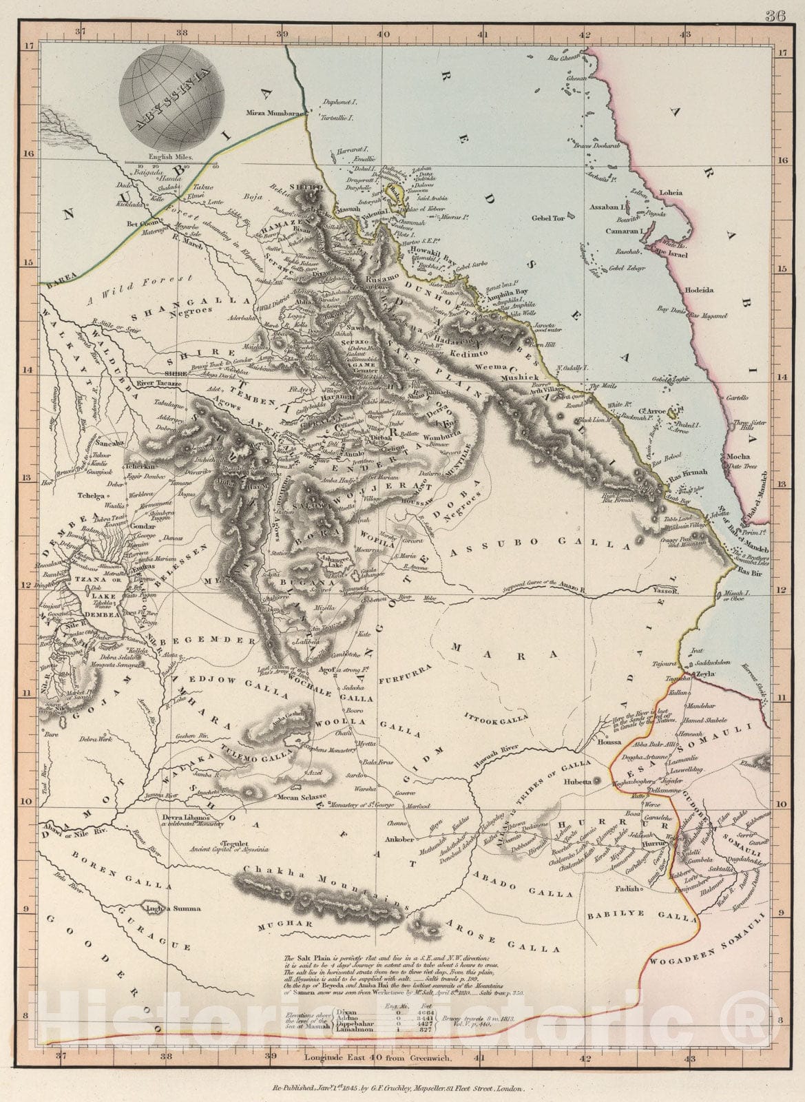 Historic Map : Abyssinia, 1845, Vintage Wall Art