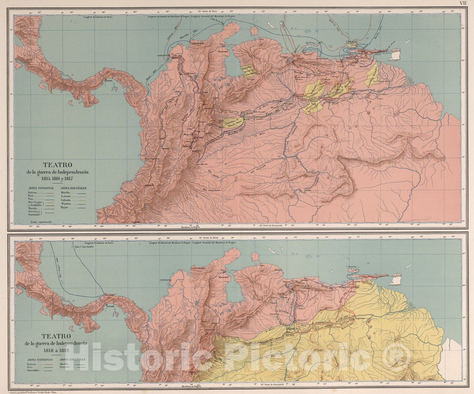 Historic Map : Teatro de la guerra de Independencia 1815, 1816 y 1817, 1889, Vintage Wall Art