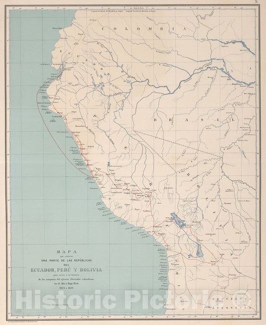 Historic Map : Mapa que contiene una parte de las Republicas del Ecuador, Peru y Bolivia, 1889, Vintage Wall Art