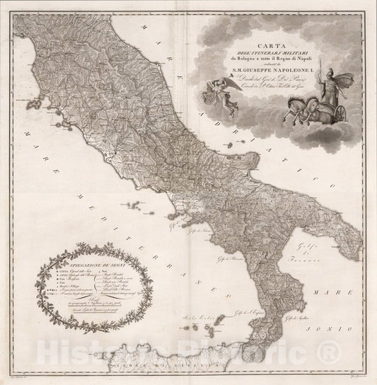 Historic Map : Composite: Carta del' itinerarj militari da Bologna a tutto il Regno di Napoli., 1808, Vintage Wall Art