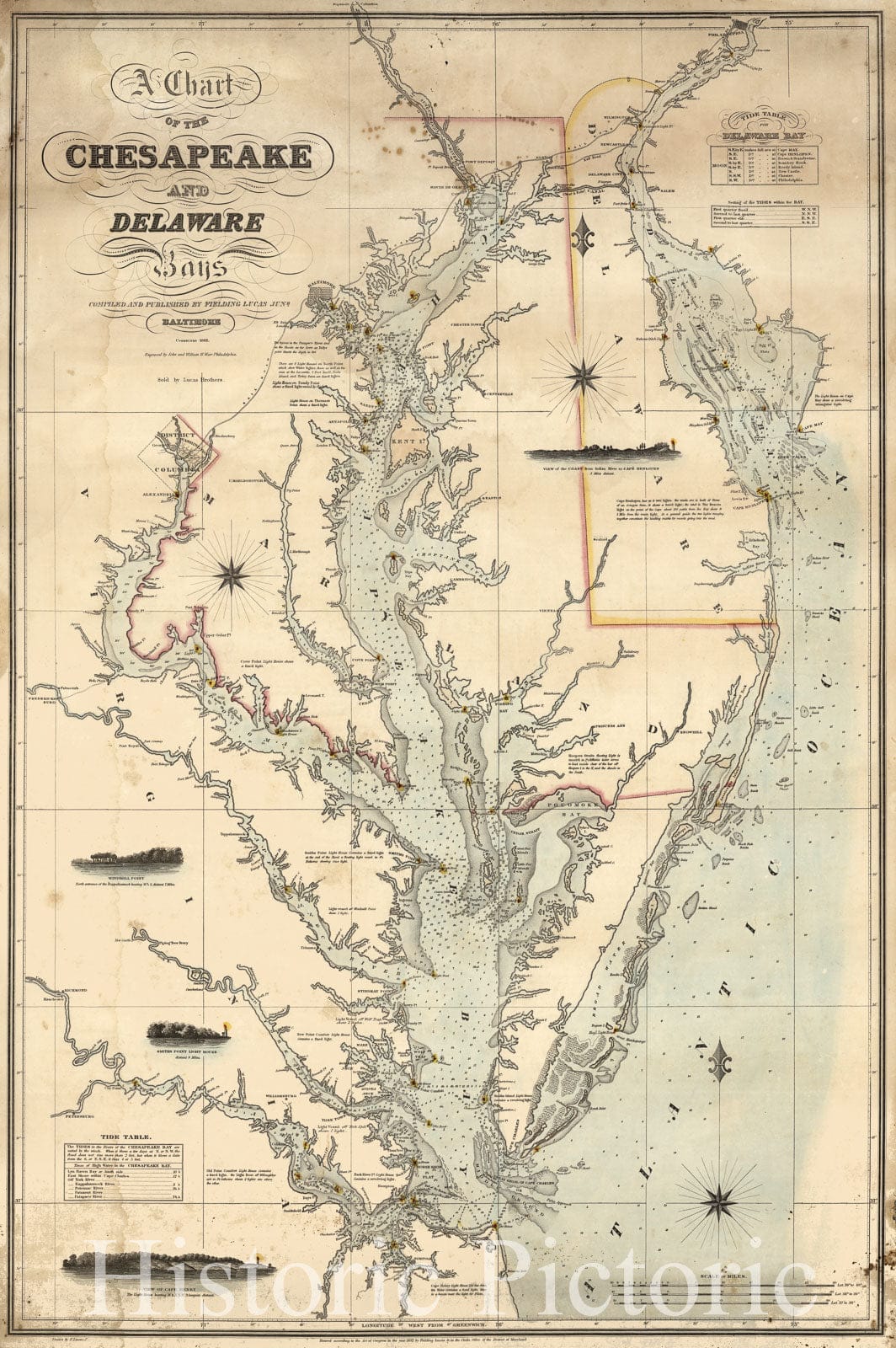 Historic Map : A Chart of the Chesapeake And Delaware Bays, 1862, Vintage Wall Art