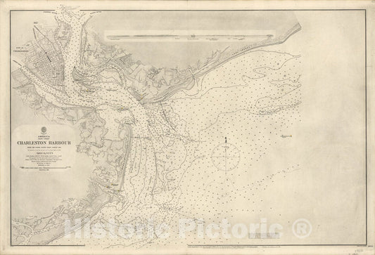 Historic Map : Charleston Harbour, from the United States Coast Survey 1866, 1882, Vintage Wall Art