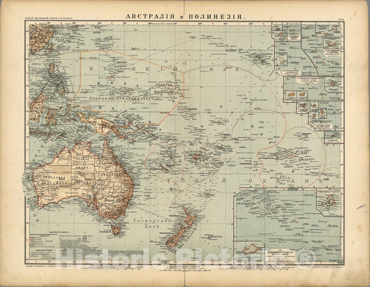 Historic Map : No.55. Avstraliia i Polineziia, 1909, Vintage Wall Art