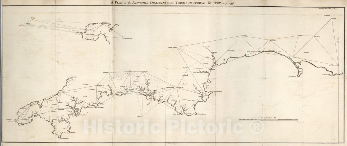 Historic Map : A plan of the principal triangles in the trigonometrical survey, 1795-1796, 1797, Vintage Wall Art