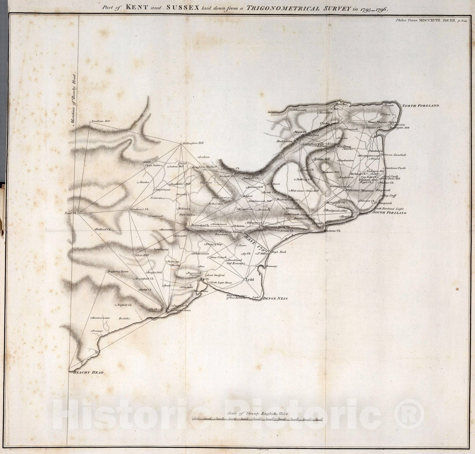 Historic Map : Part of Kent and Sussex laid down from a in the trigonometrical survey, 1795-1796, 1797, Vintage Wall Art