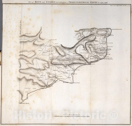 Historic Map : Part of Kent and Sussex laid down from a in the trigonometrical survey, 1795-1796, 1797, Vintage Wall Art