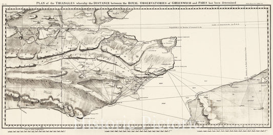 Greenwich and Paris Observatories Triangulation - Survey Map, 1790