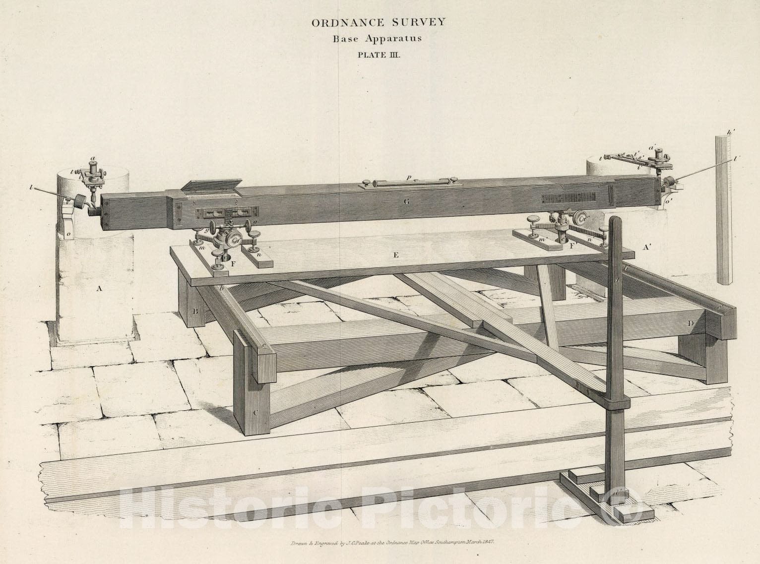 Historic Map : Plate III: Ordnance Survey: Base apparatus, 1847, Vintage Wall Art