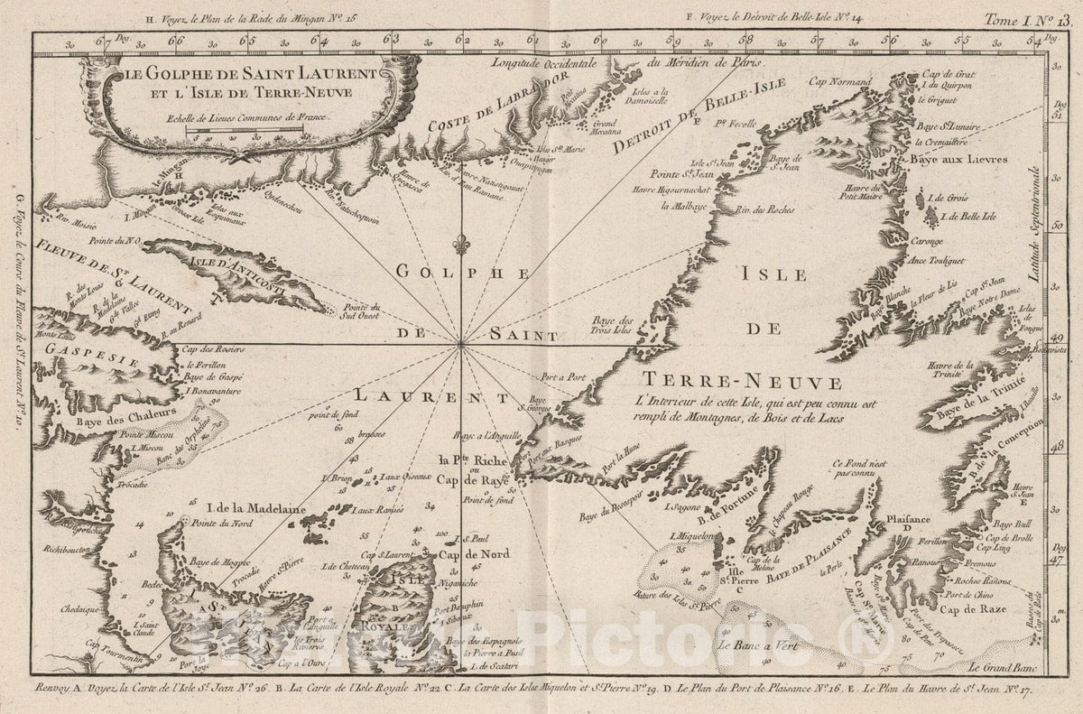 Historic Map : Le Golphe de saint Laurent, et l'Isle de Terre-Neuve, 1764, Vintage Wall Art