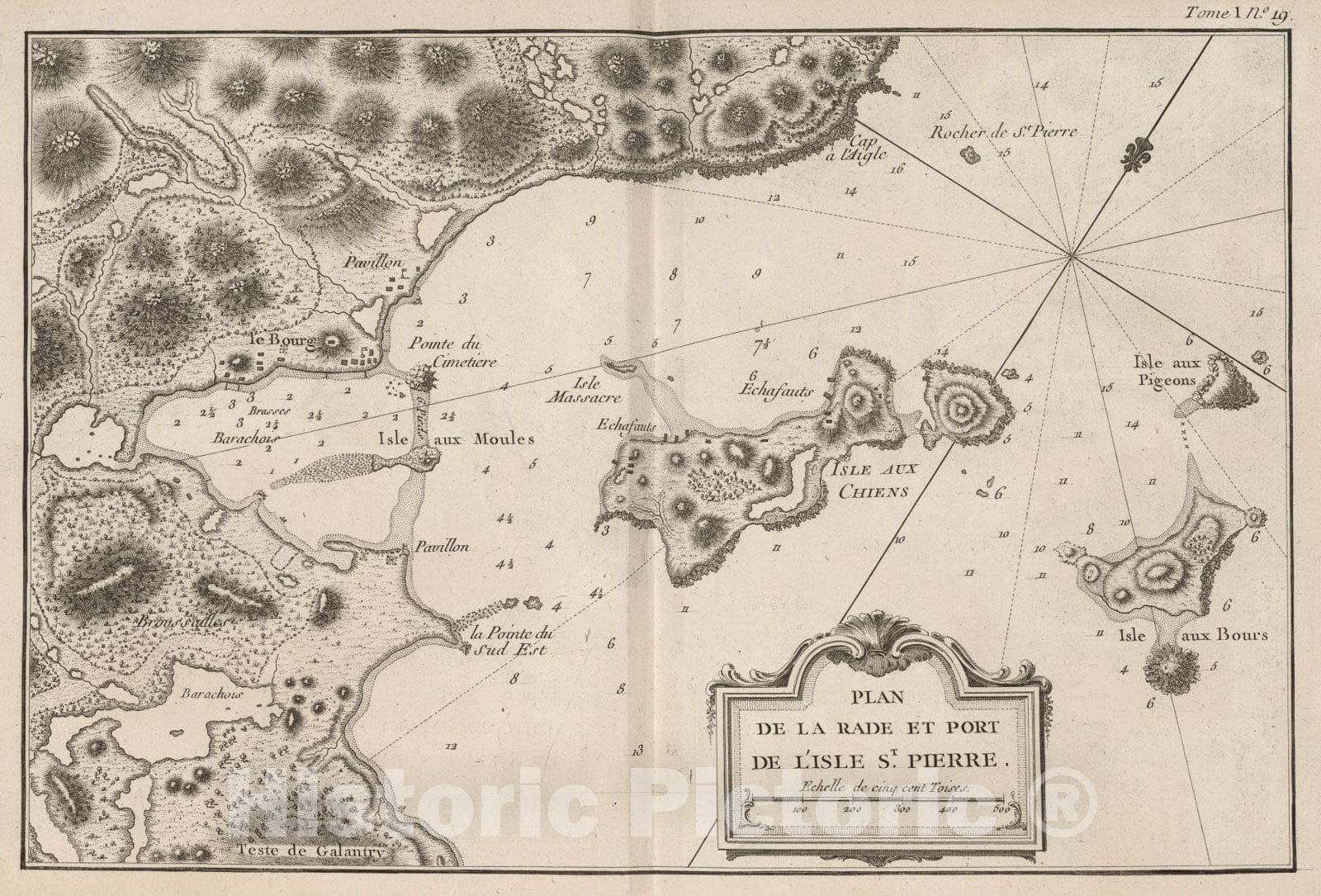 Historic Map : Plan de la rade et port de l'Isle St. Pierre, 1764, Vintage Wall Art