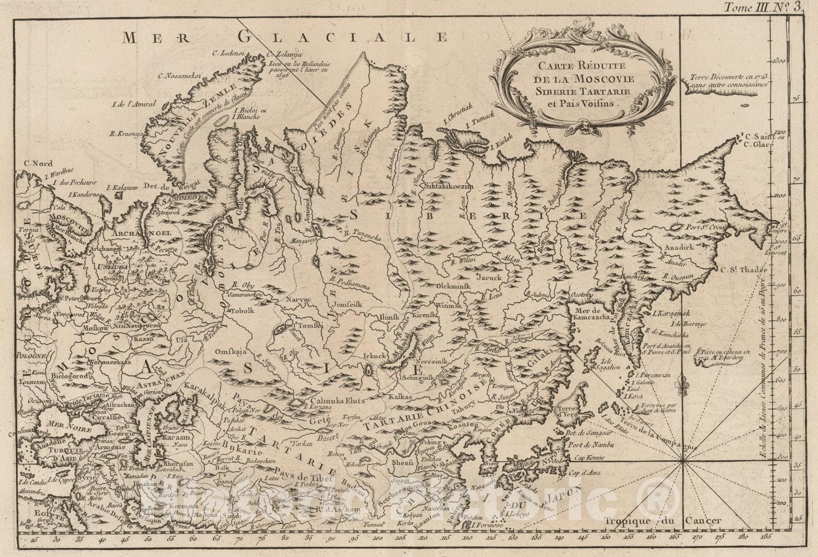 Historic Map : Carte re?duite de la Moscovie, Siberie, Tartarie et pais voisins, 1764, Vintage Wall Art